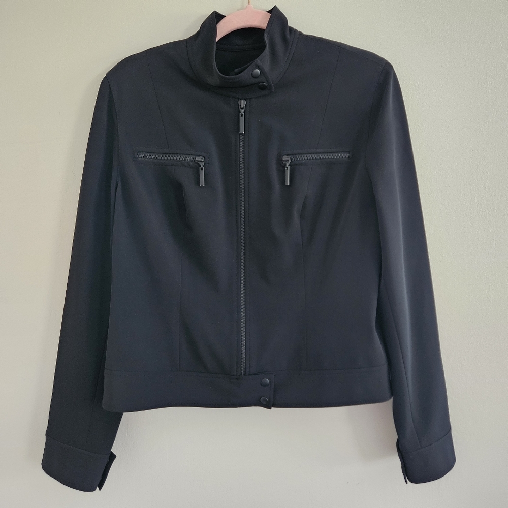 Context Black Women's Motorcycle Jacket Blazer Collar Zip Up Long Sleeve Size 8